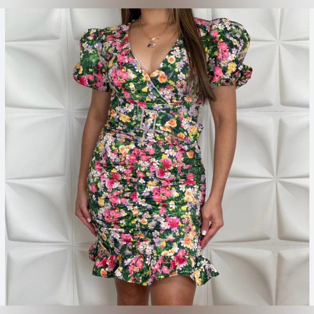 Vibrant Floral Wrap Mini Dress